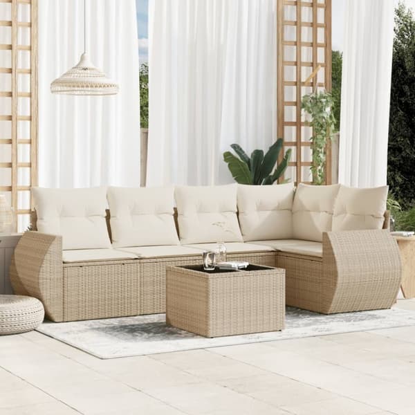 Soffgrupp för trädgården med dynor 6 delar beige konstrotting