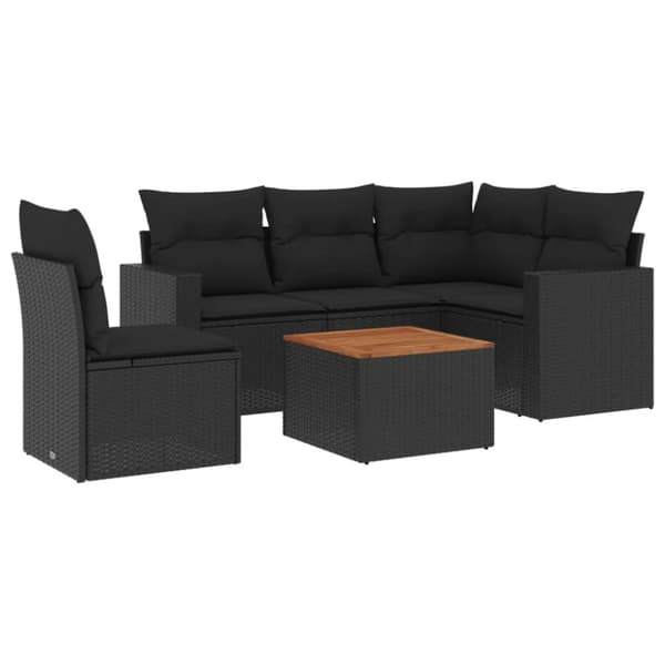 Loungegrupp med dynor 6 delar svart konstrotting