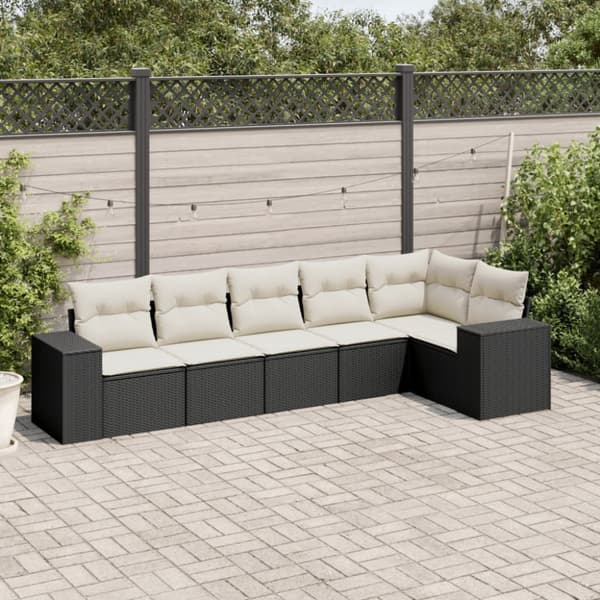 Loungegrupp med dynor 6 delar svart konstrotting