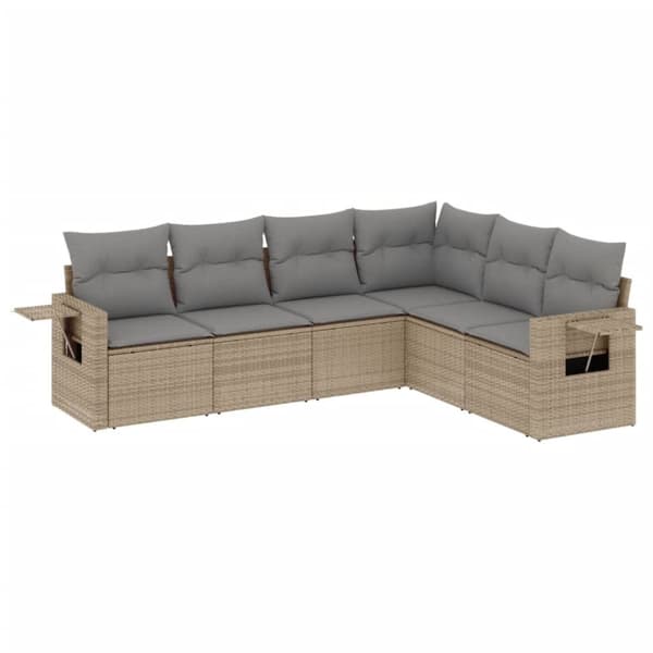 Soffgrupp för trädgården med dynor 6 delar beige konstrotting