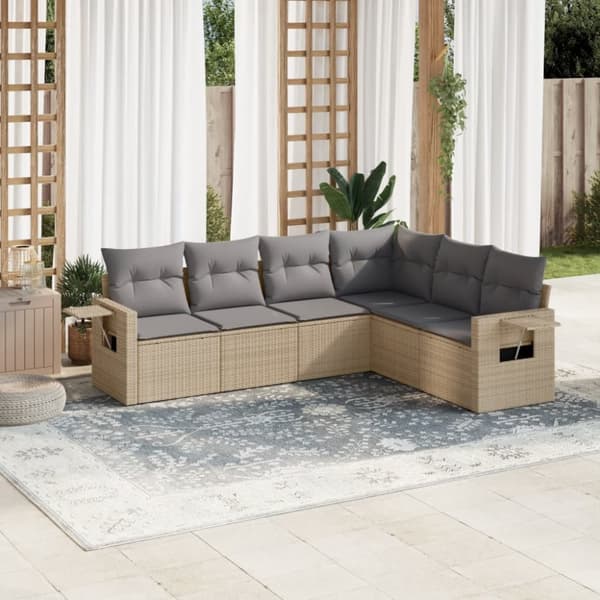 Soffgrupp för trädgården med dynor 6 delar beige konstrotting
