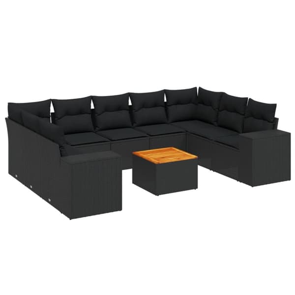 Loungegrupp 10 delar med svarta dynor konstrotting