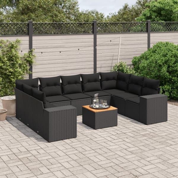 Loungegrupp 10 delar med svarta dynor konstrotting
