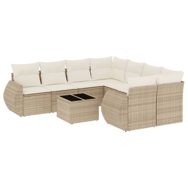 Soffgrupp för trädgården med dynor 9 delar beige konstrotting