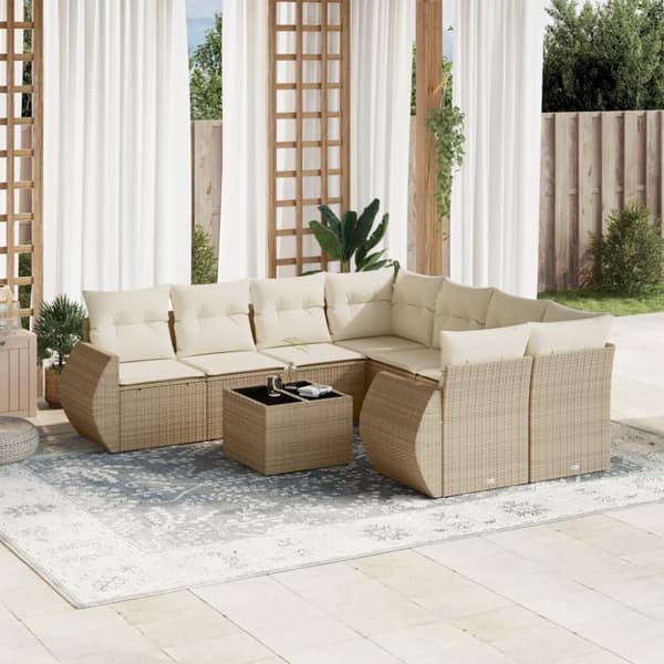 Soffgrupp för trädgården med dynor 9 delar beige konstrotting