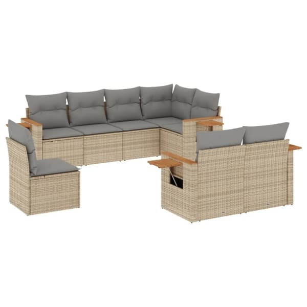 Matgrupp för trädgården med dynor 8 delar beige konstrotting