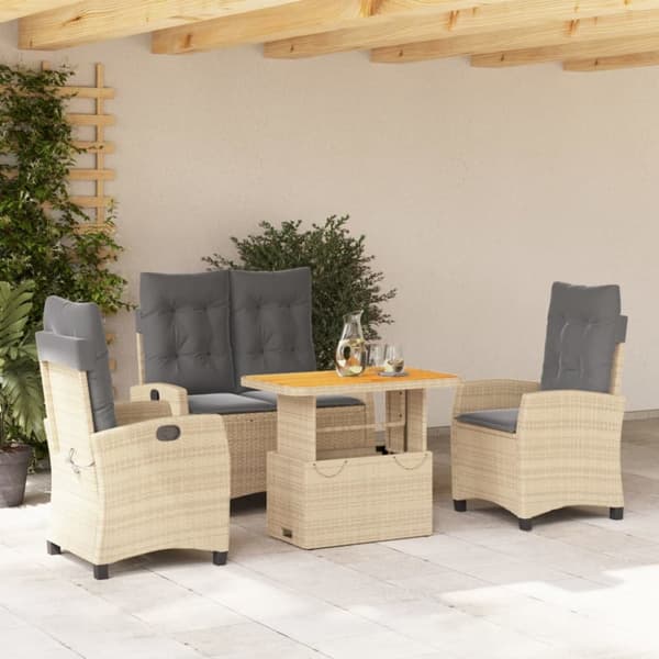 Soffgrupp för trädgården med dynor 4 delar beige konstrotting