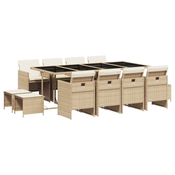 Matgrupp för trädgården med dynor 13 delar beige konstrotting
