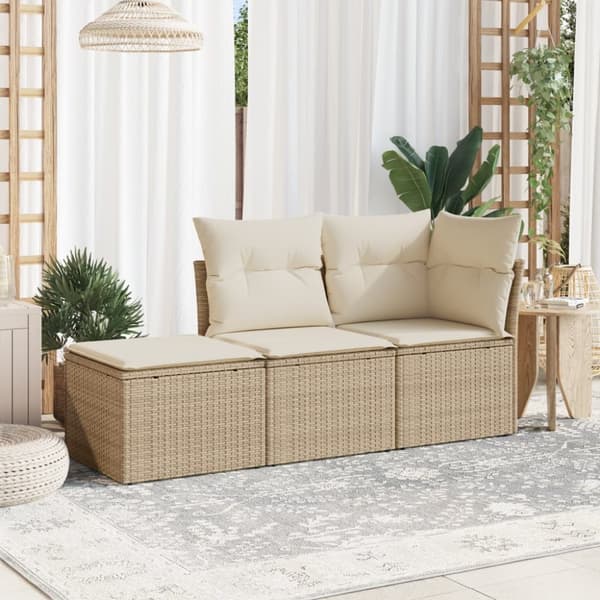 Soffgrupp för trädgården 3 delar med dynor beige konstrotting