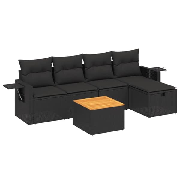 Loungegrupp med dynor 6 delar svart konstrotting