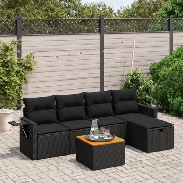 Loungegrupp med dynor 6 delar svart konstrotting