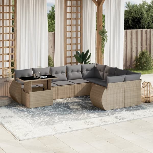 Soffgrupp för trädgård med dynor 10 delar beige konstrotting