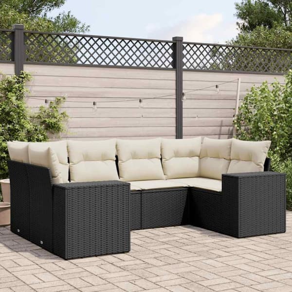 Loungegrupp med dynor 6 delar svart konstrotting