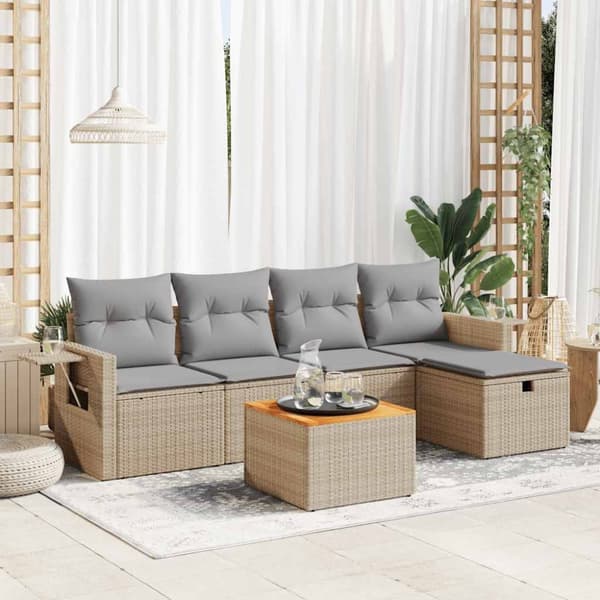 Soffgrupp för trädgården med dynor 6 delar beige konstrotting