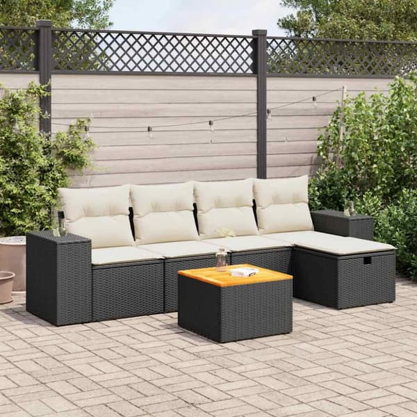 Loungegrupp med dynor 6 delar svart konstrotting