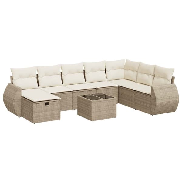 Soffgrupp för trädgården med dynor 9 delar beige konstrotting