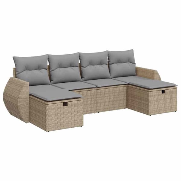 Soffgrupp för trädgården med dynor 6 delar beige konstrotting