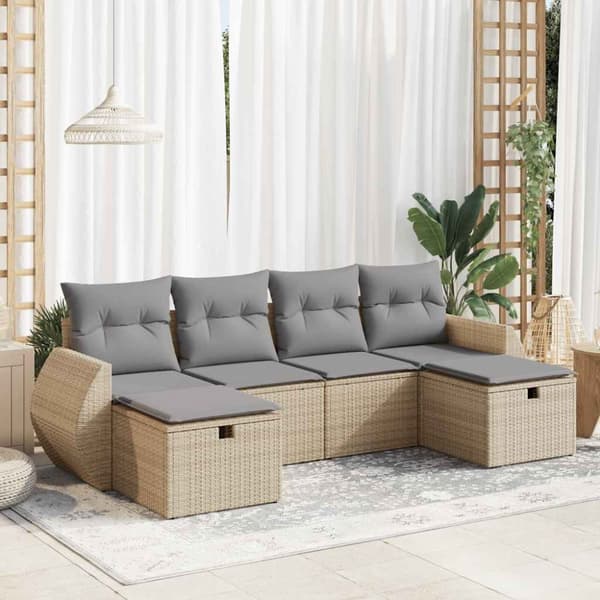 Soffgrupp för trädgården med dynor 6 delar beige konstrotting