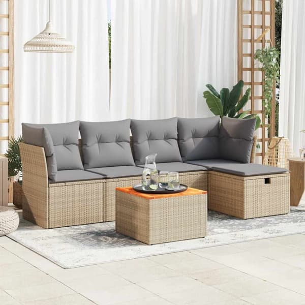 Soffgrupp för trädgården med dynor 6 delar beige konstrotting