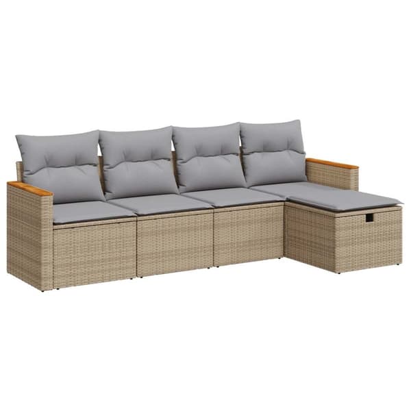 Soffgrupp för trädgården med dynor 5 delar beige konstrotting