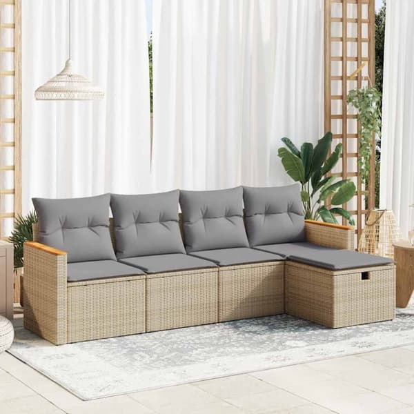 Soffgrupp för trädgården med dynor 5 delar beige konstrotting