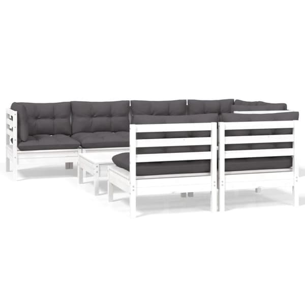 Loungegrupp med dynor 8 delar vit massiv furu