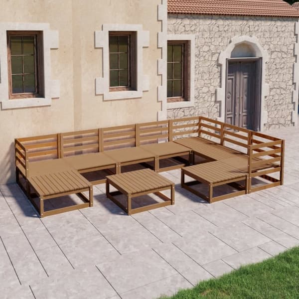 Loungegrupp 10 delar honungbrun massiv furu