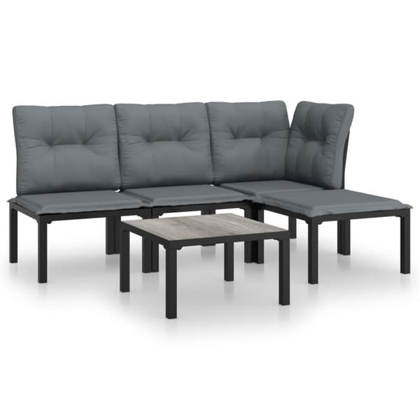 Loungegrupp 5 delar konstrotting svart och grå