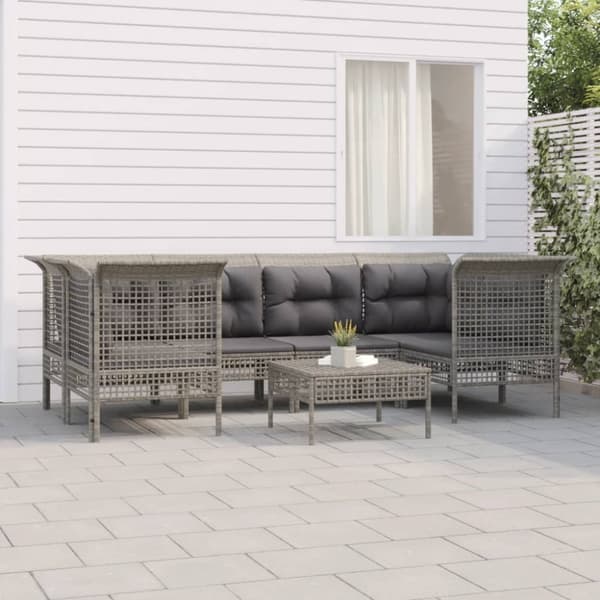 Loungegrupp för trädgården med dynor 7 delar grå konstrotting