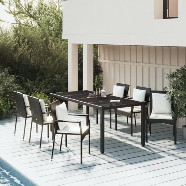Matgrupp för trädgården med dynor 7 delar svart konstrotting