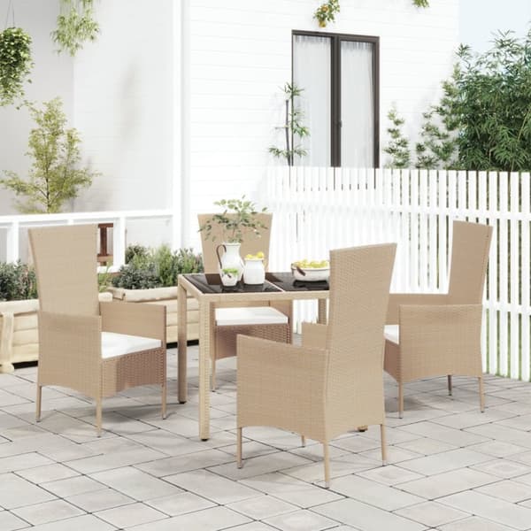 Matgrupp för trädgården med dynor 5 delar beige konstrotting