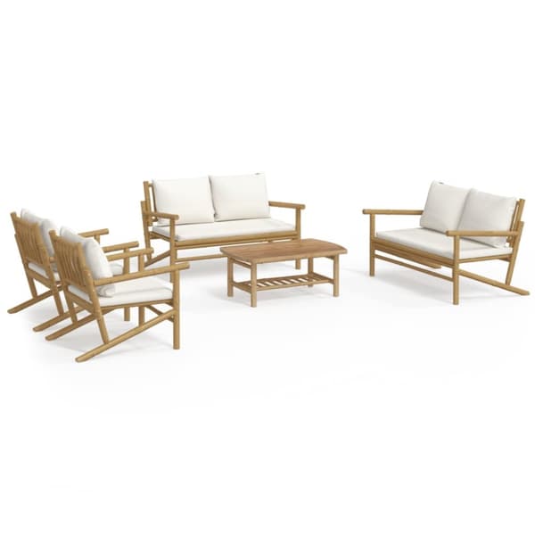 Loungegrupp 5 delar gräddvita dynor bambu
