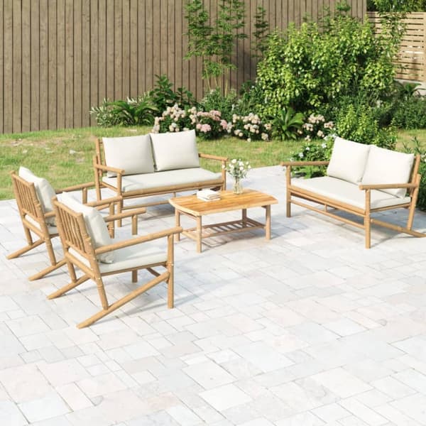 Loungegrupp 5 delar gräddvita dynor bambu