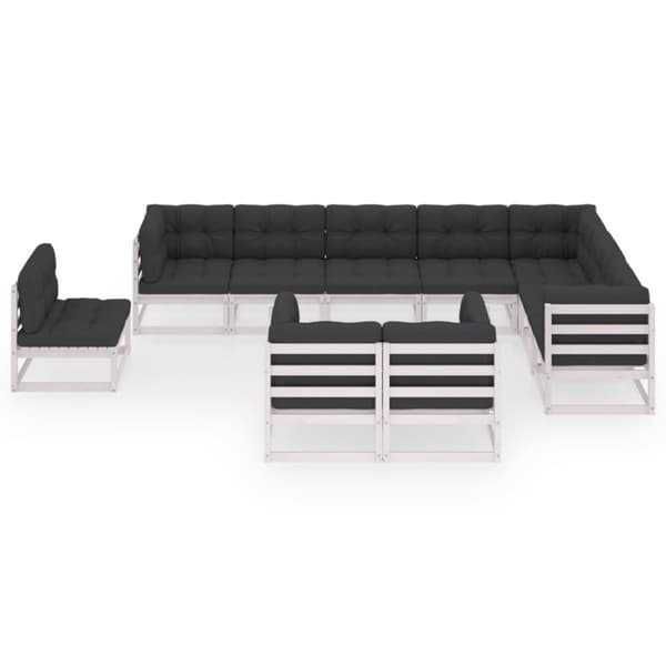 Loungegrupp med dynor 10 delar vit massiv furu