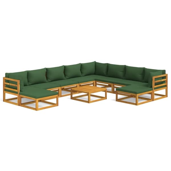 Loungegrupp 11 delar gröna dynor massivt trä