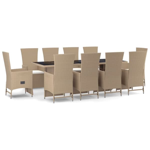 Matgrupp för trädgården med dynor 11 delar beige konstrotting