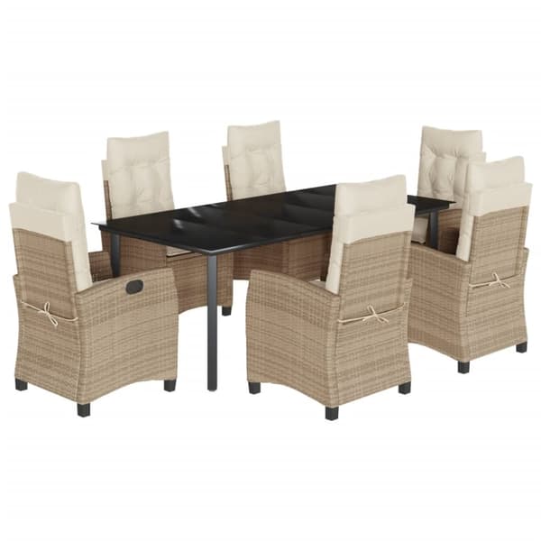 Matgrupp för trädgården med dynor 7 delar beige konstrotting