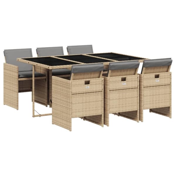 Matgrupp för trädgården med dynor 7 delar mixbeige konstrotting