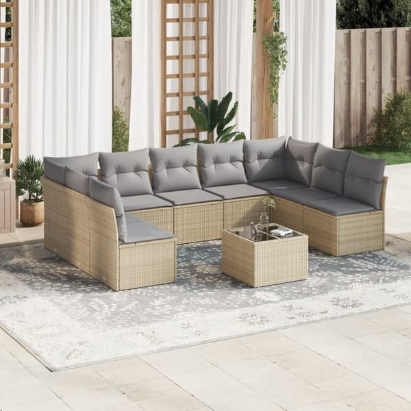 Soffgrupp för trädgård med dynor 10 delar beige konstrotting