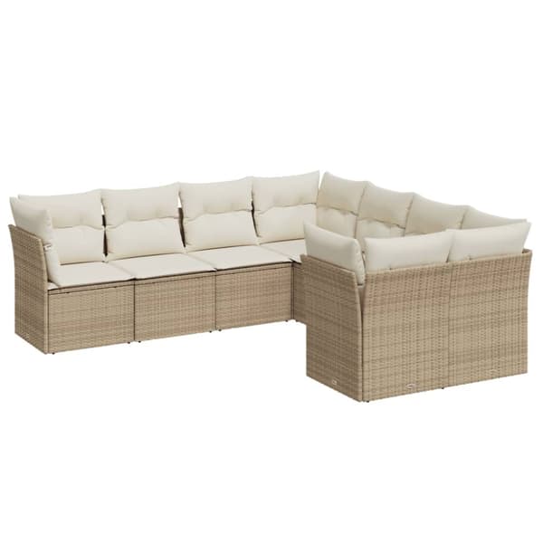 Matgrupp för trädgården med dynor 8 delar beige konstrotting