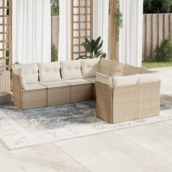 Matgrupp för trädgården med dynor 8 delar beige konstrotting