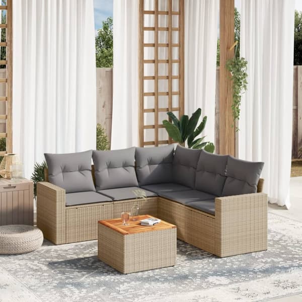 Soffgrupp för trädgården med dynor 6 delar beige konstrotting