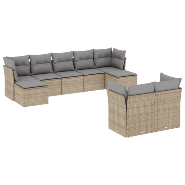 Soffgrupp för trädgården med dynor 9 delar beige konstrotting