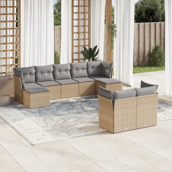 Soffgrupp för trädgården med dynor 9 delar beige konstrotting