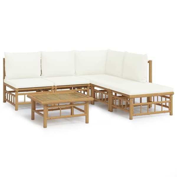 Loungegrupp 6 delar gräddvita dynor bambu