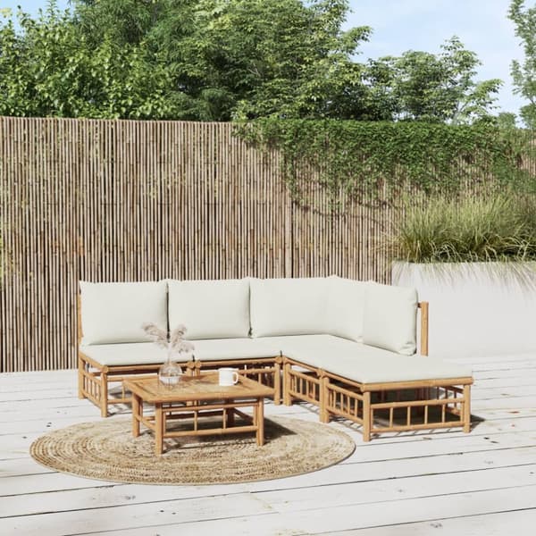 Loungegrupp 6 delar gräddvita dynor bambu