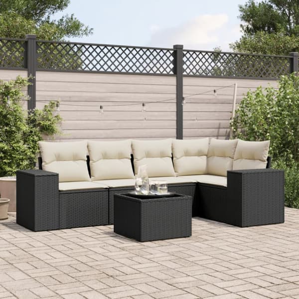 Loungegrupp med dynor 6 delar svart konstrotting