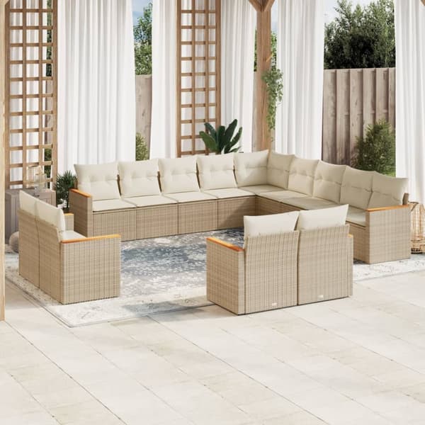 Soffgrupp för trädgården med dynor 13 delar beige konstrotting