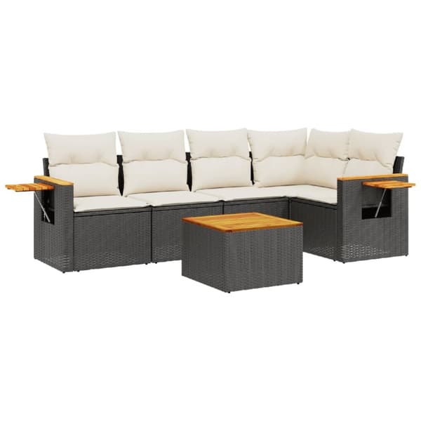 Loungegrupp med dynor 6 delar svart konstrotting