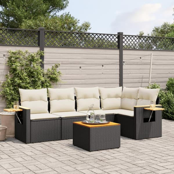 Loungegrupp med dynor 6 delar svart konstrotting